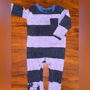 Primary 6-12 mo colors “heathered” style lavender/navy LS w/snap closure